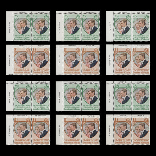 Grenadines of St Vincent 1973 (MNH) Royal Wedding imprint pairs with island names