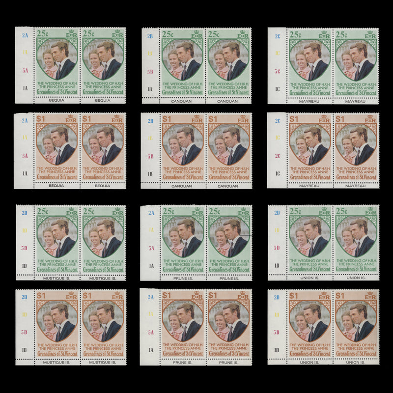 Grenadines of St Vincent 1973 (MNH) Royal Wedding plate pairs with island names