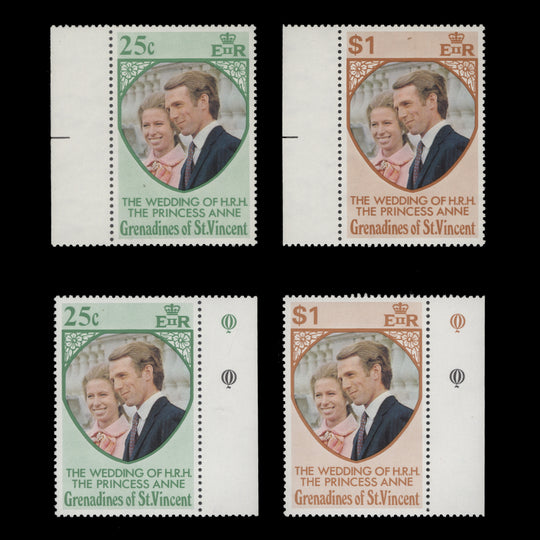 Grenadines of St Vincent 1973 (MNH) Royal Wedding sets on ordinary and whiter paper