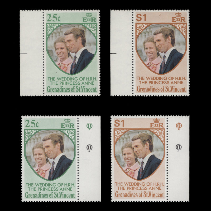 Grenadines of St Vincent 1973 (MNH) Royal Wedding sets on ordinary and whiter paper