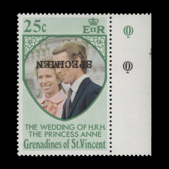 Grenadines of St Vincent 1973 (Variety) 25c Royal Wedding with inverted SPECIMEN overprint