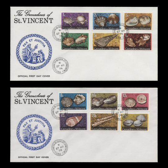 Grenadines of St Vincent 1974-76 Shells & Molluscs first day covers, PORT ELIZABETH