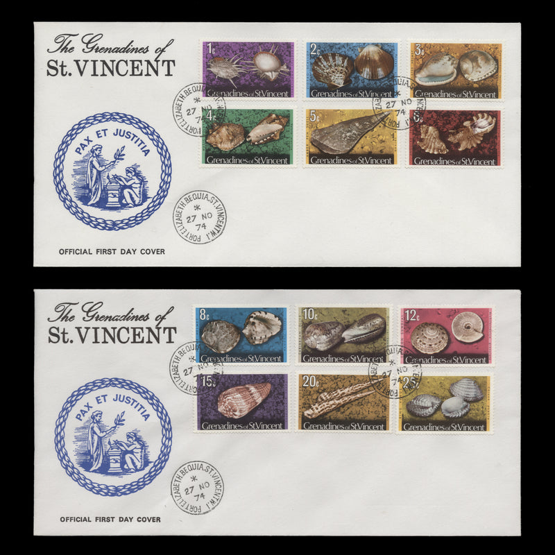 Grenadines of St Vincent 1974-76 Shells & Molluscs first day covers, PORT ELIZABETH