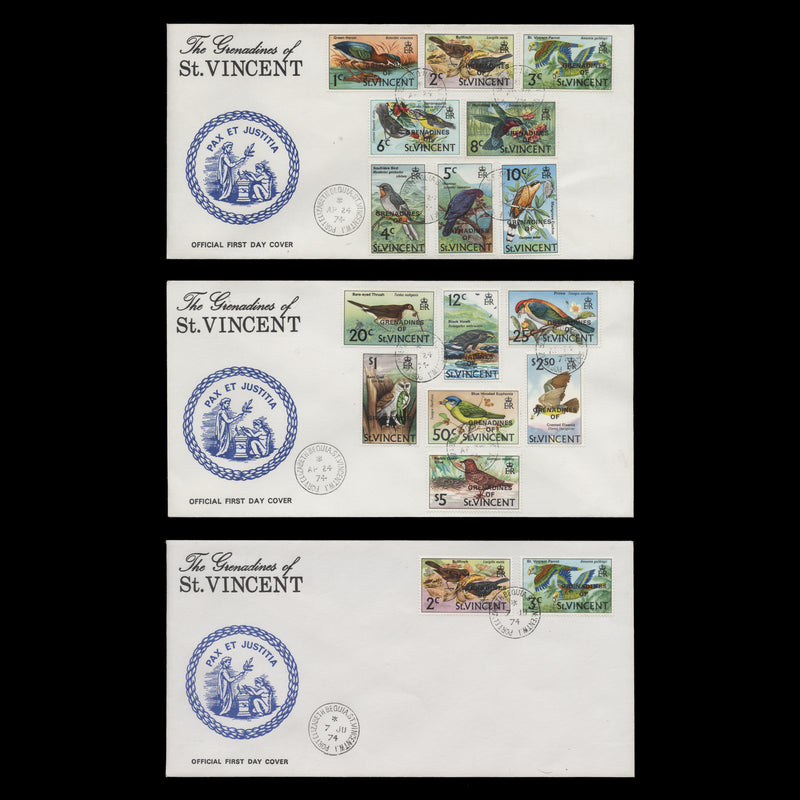Grenadines of St Vincent 1974 Birds provisionals first day covers, PORT ELIZABETH