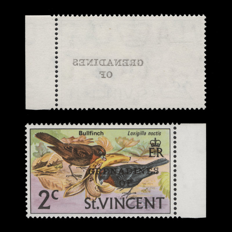 Grenadines of St Vincent 1974 (MNH) 2c Bullfinches with overprint offset on gummed side, local