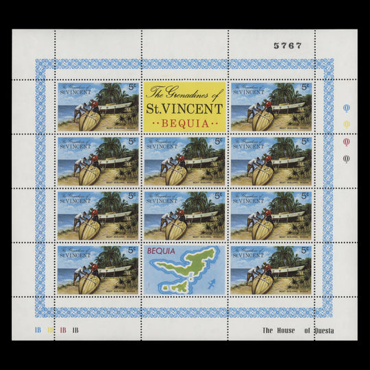 Grenadines of St Vincent 1974 (MNH) 5c Bequia Island sheetlet with spiral watermark