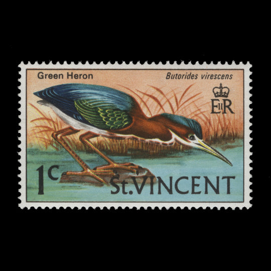 Grenadines of St Vincent 1974 (Variety) 1c Green Heron with albino overprint