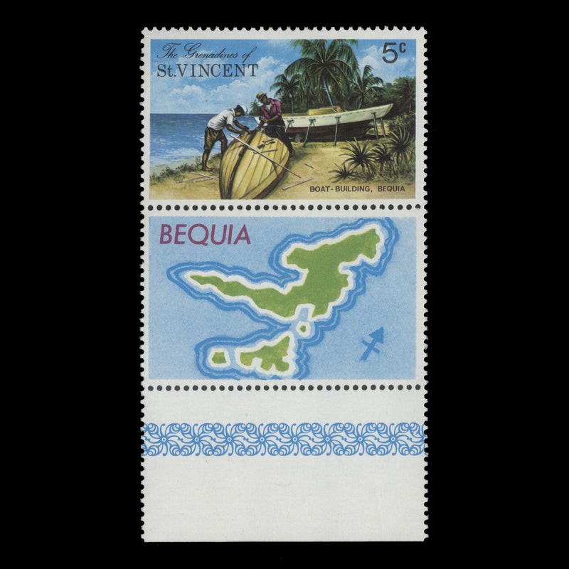 Grenadines of St Vincent 1974 (Variety) 5c Bequia Island with watermark to right