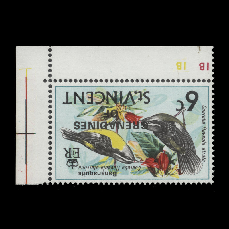 Grenadines of St Vincent 1974 (Variety) 6c Bananaquits with inverted watermark