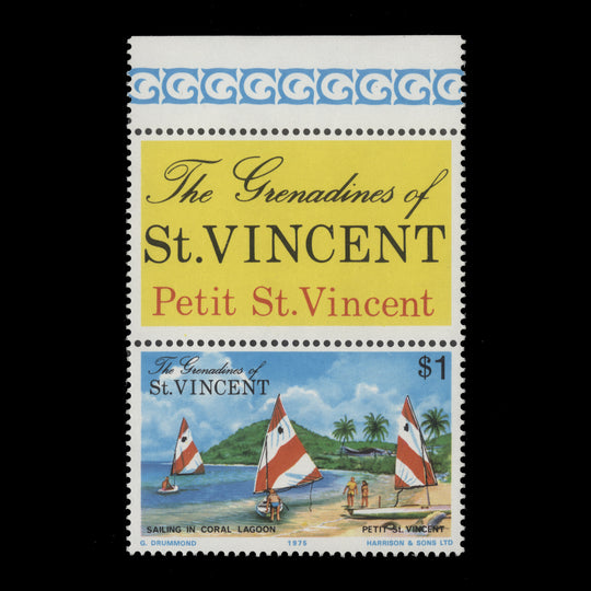 Grenadines of St Vincent 1975 (Variety) $1 Petit St Vincent with watermark to right