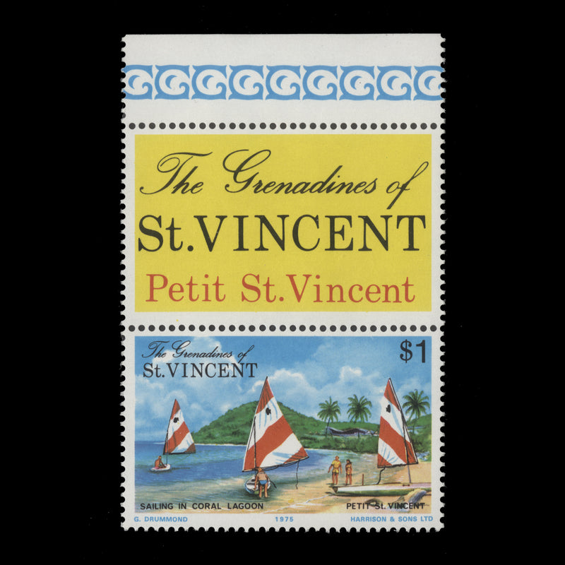 Grenadines of St Vincent 1975 (Variety) $1 Petit St Vincent with watermark to right