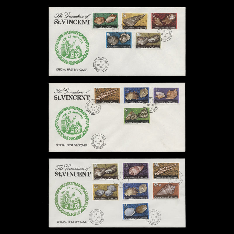 Grenadines of St Vincent 1976-77 Shells & Molluscs with imprint first day covers