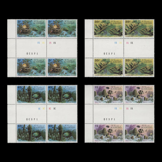 Grenadines of St Vincent 1976 (MNH) Corals gutter plate blocks