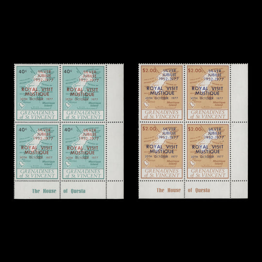 Grenadines of St Vincent 1977 (MNH) Royal Visit imprint blocks