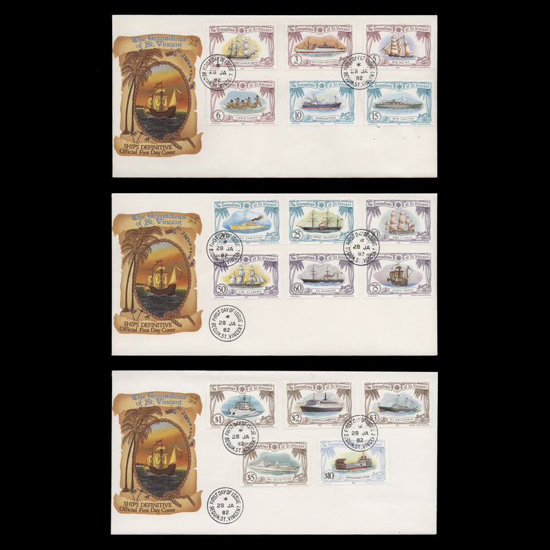 Grenadines of St Vincent 1982 Ships Definitives first day covers, BEQUIA