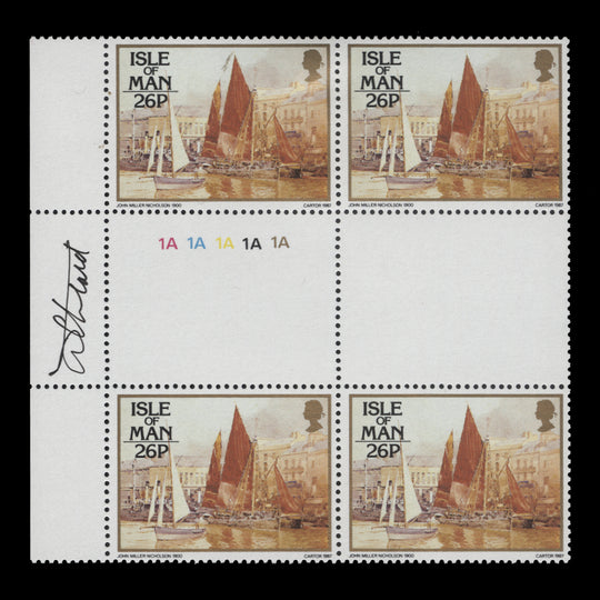 Isle of Man 1987 (MNH) 26p John Miller Nicholson Paintings gutter block signed by designer