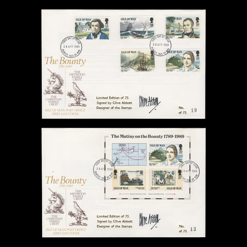 Isle of Man 1989 Mutiny on the Bounty Bicentenary first day covers signed by designer
