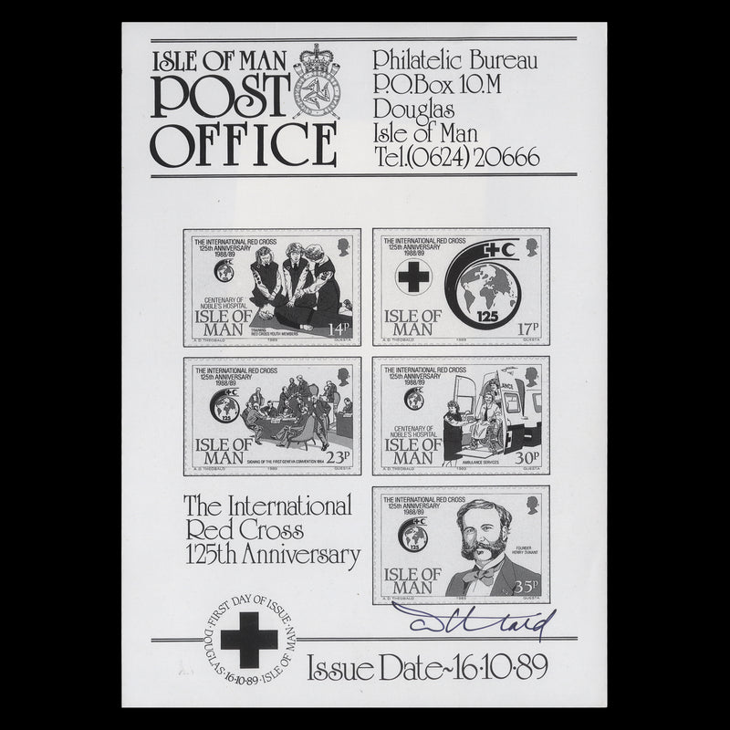 Isle of Man 1989 Red Cross Anniversary promotional flyer signed by designer
