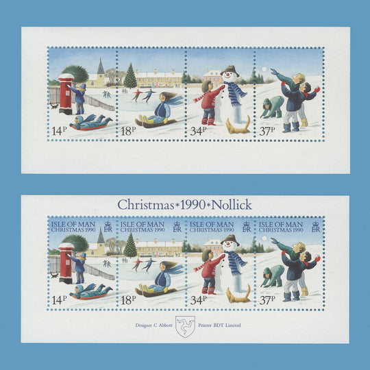 Isle of Man 1990 (Variety) Christmas miniature sheet missing blue