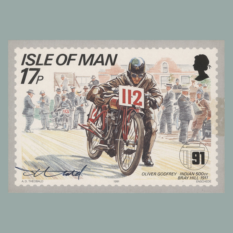 Isle of Man 1991 TT Mountain Course Anniversary PHQ card signed by Tony Theobald