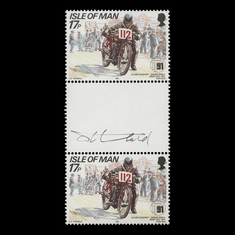 Isle of Man 1991 (MNH) 17p TT Mountain Course Anniversary pair signed by designer