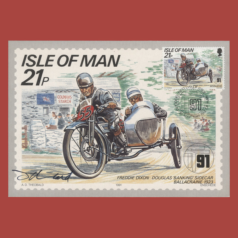 Isle of Man 1991 TT Mountain Course Anniversary first day PHQ card signed by Tony Theobal