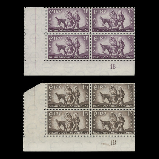 Ireland 1960 (MNH) World Refugee Year plate 1B blocks