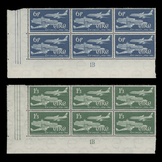 Ireland 1961 (MLH) Aer Lingus Anniversary plate 1B blocks