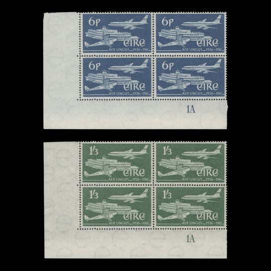 Ireland 1961 (MNH) Aer Lingus Anniversary plate 1A blocks