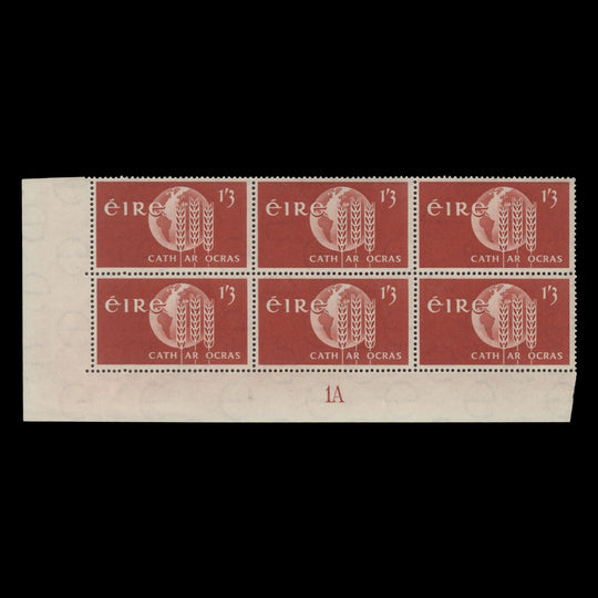 Ireland 1963 (MNH) 1s3d Freedom From Hunger plate 1A block