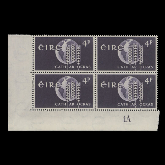 Ireland 1963 (MNH) 4d Freedom From Hunger plate 1A block