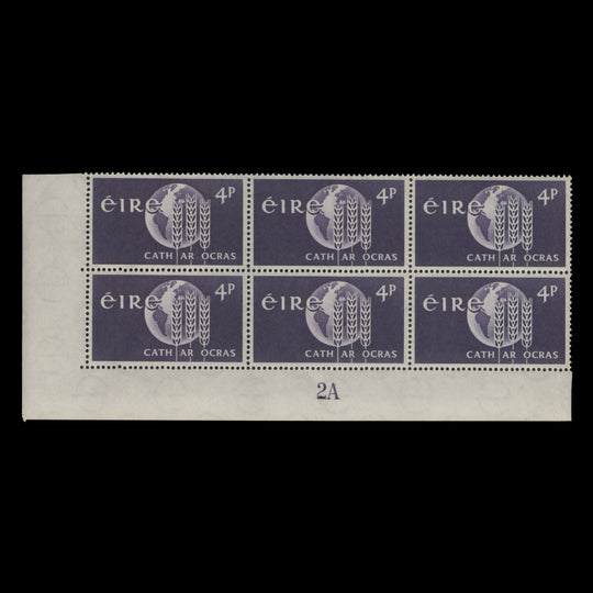 Ireland 1963 (MNH) 4d Freedom From Hunger plate 2A block