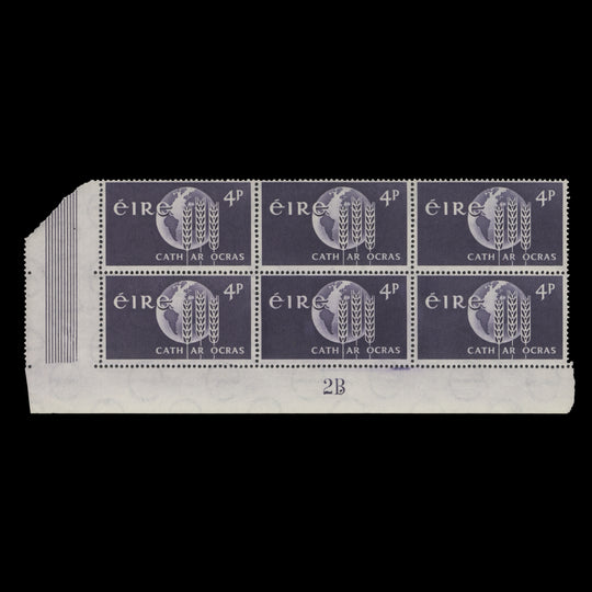 Ireland 1963 (MNH) 4d Freedom From Hunger plate 2B block