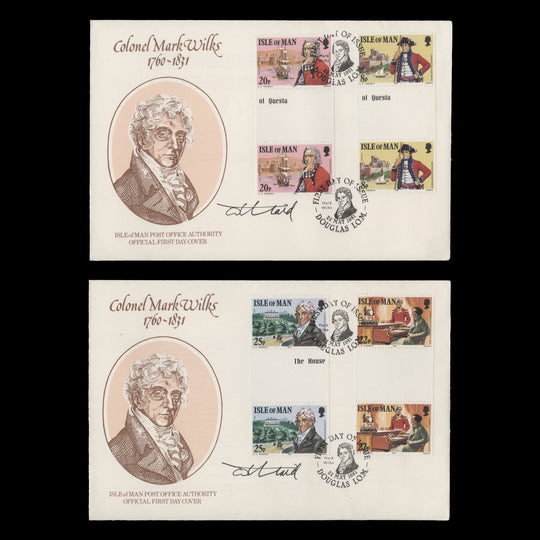 Isle of Man 1981 Mark Wilks Death Anniversary first day covers signed by designer