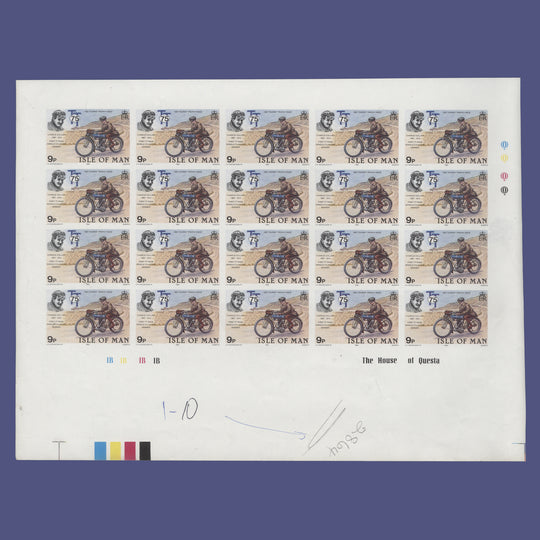 Isle of Man 1982 Charlie Collier/TT Race Winners imperf proof pane of 20 stamps