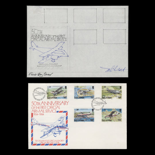 Isle of Man 1984 Airmail Anniversary first day cover pen and pencil essay