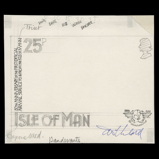 Isle of Man 1984 Airmail Anniversary pen and pencil textual essay