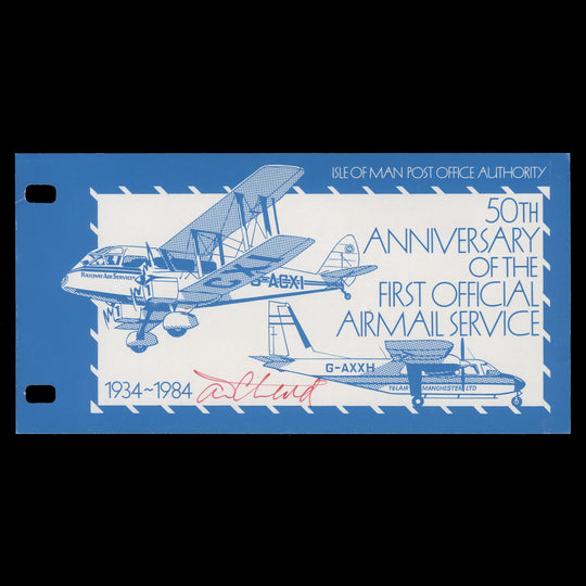 Isle of Man 1984 Airmail Anniversary presentation pack signed by Tony Theobald