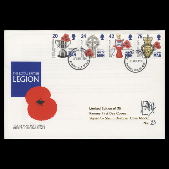 Isle of Man 1996 Royal British Legion Anniversary first day cover signed by Clive Abbott