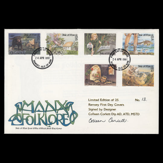 Isle of Man 1997 Manx Folklore first day cover signed by designer