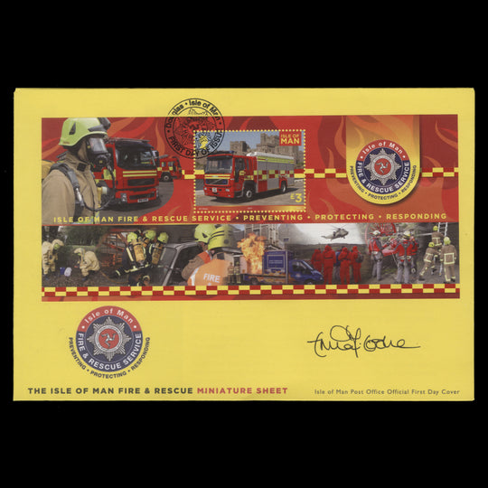 Isle of Man 2013 Fire & Rescue Service first day cover signed by designer