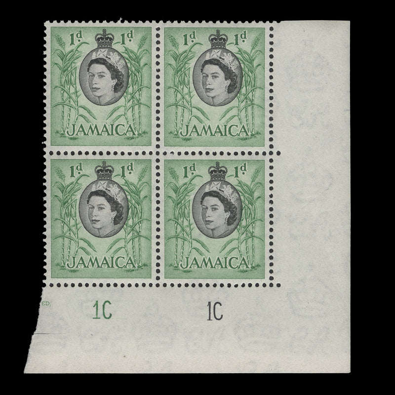 Jamaica 1956 (MNH) 1d Sugar Cane plate 1C–1C block
