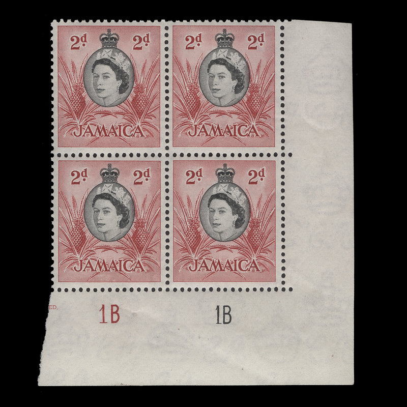 Jamaica 1956 (MNH) 2d Pineapples plate 1B–1B block