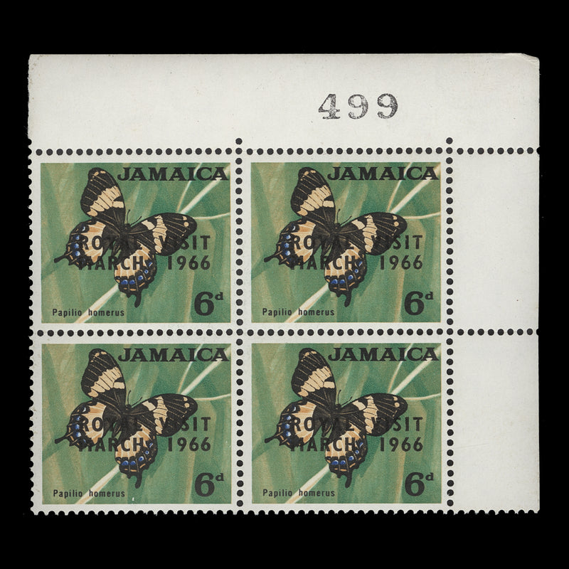 Jamaica 1966 (MNH) 6d Royal Visit sheet number block