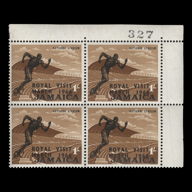 Jamaica 1966 (MNH) 1s Royal Visit sheet number block