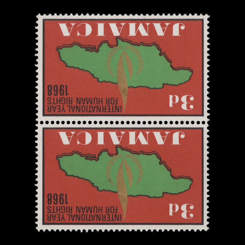 Jamaica 1968 (Variety) 3d Human Rights Year pair with inverted watermark