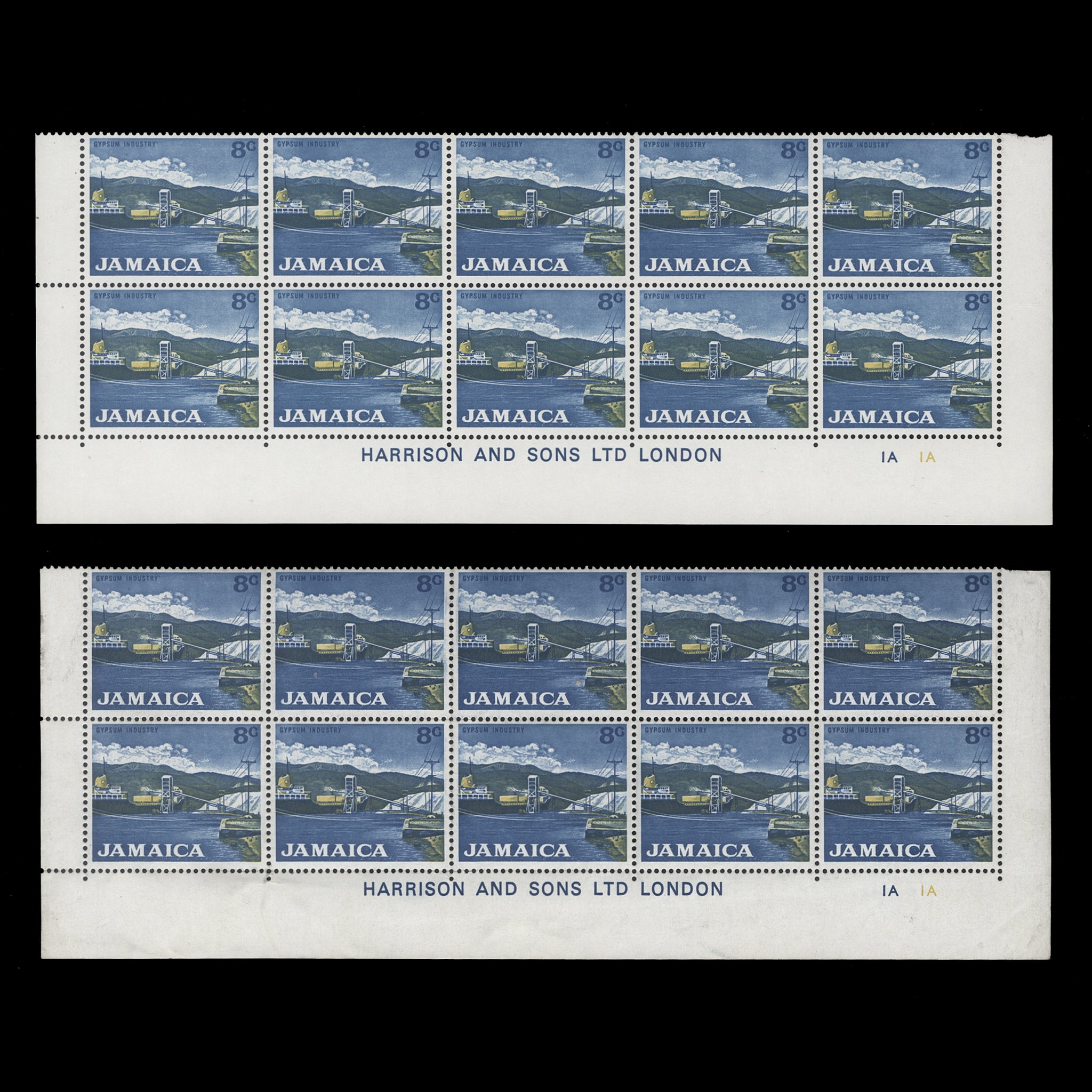 Jamaica 1970 (MNH) 8c Gypsum Industry imprint/plate 1A1A blocks