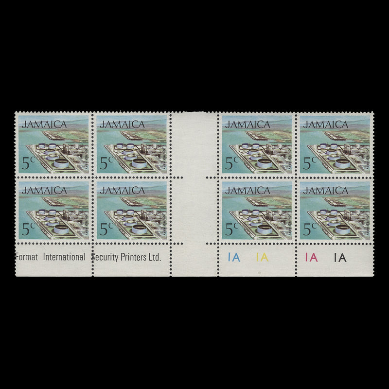 Jamaica 1972 (MNH) 5c Oil Refinery gutter plate 1A–1A–1A–1A block