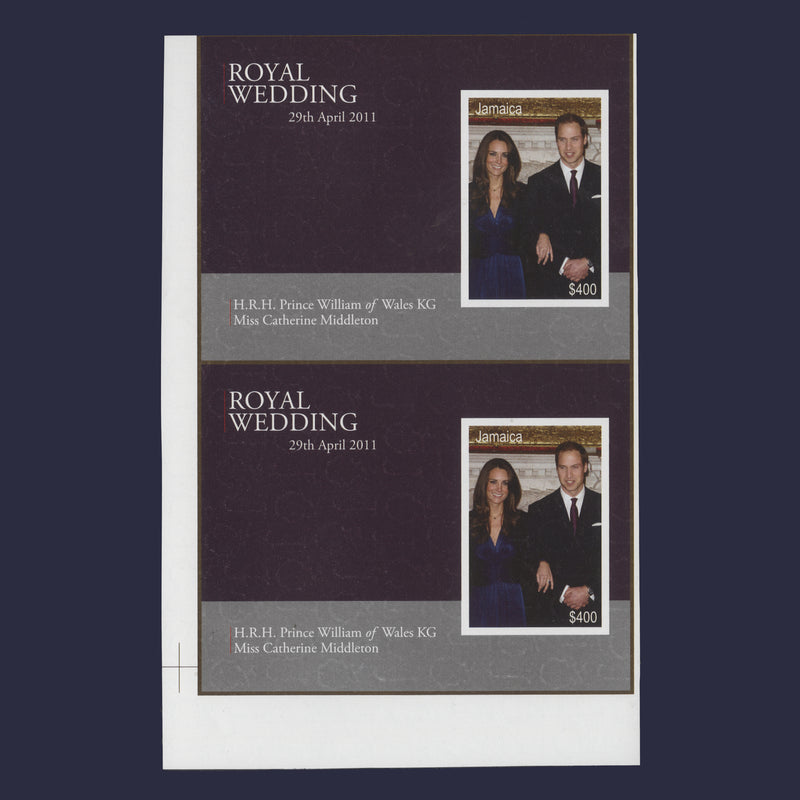 Jamaica 2011 Royal Wedding uncut proof miniature sheet pair missing gold