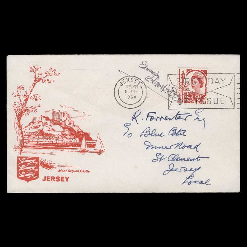 Jersey 1964 2½d Carmine-Red first day cover signed by stamp designer